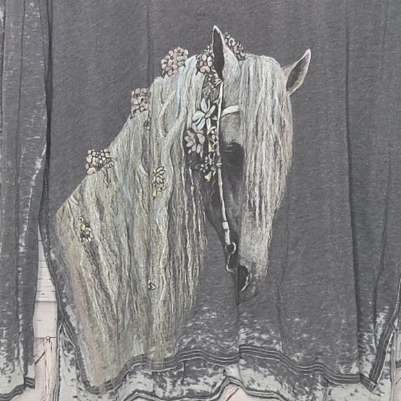 Chaser Floral Mane Horse Burntout Long Sleeve T-Shirt - Picture 2 of 4